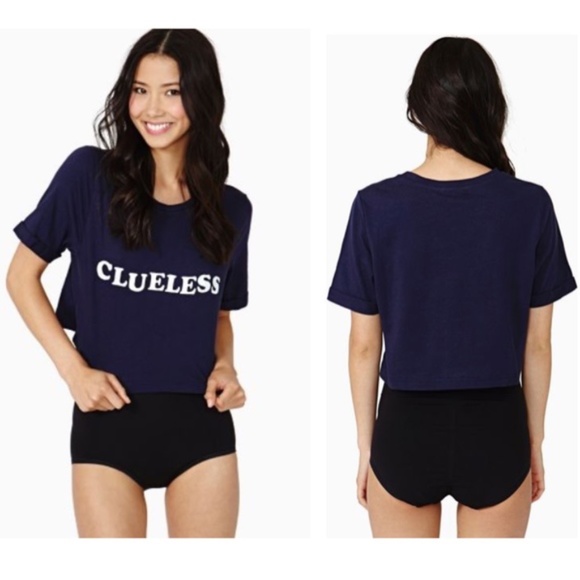 GLAMOROUS Blue Cropped Clueless T-Shirt Size Small - Picture 1 of 8